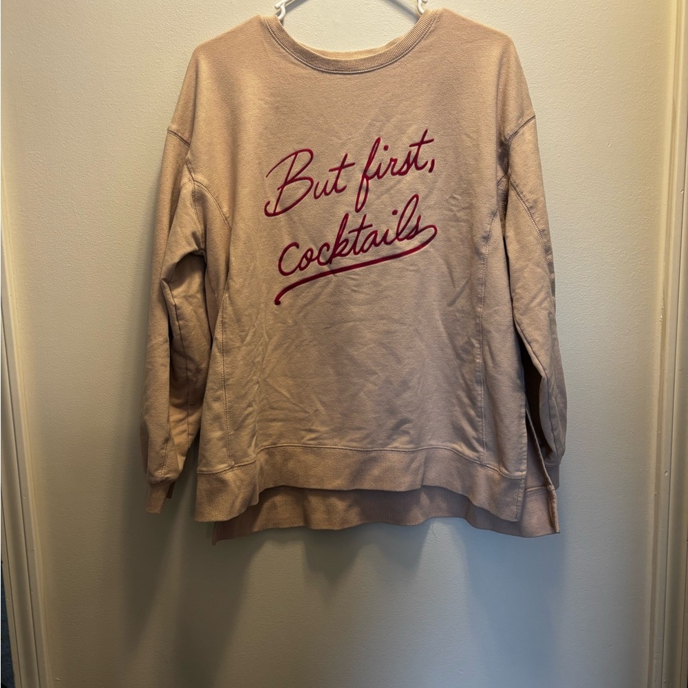 Tan Sweatshirt with Red Script